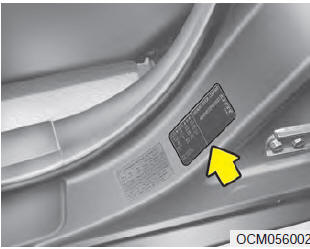 The vehicle certification label attached on the driver’s side center pillar gives
