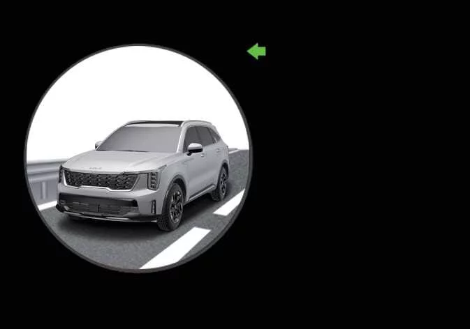 Kia Sorento instrument cluster displaying left side blind-spot camera feed