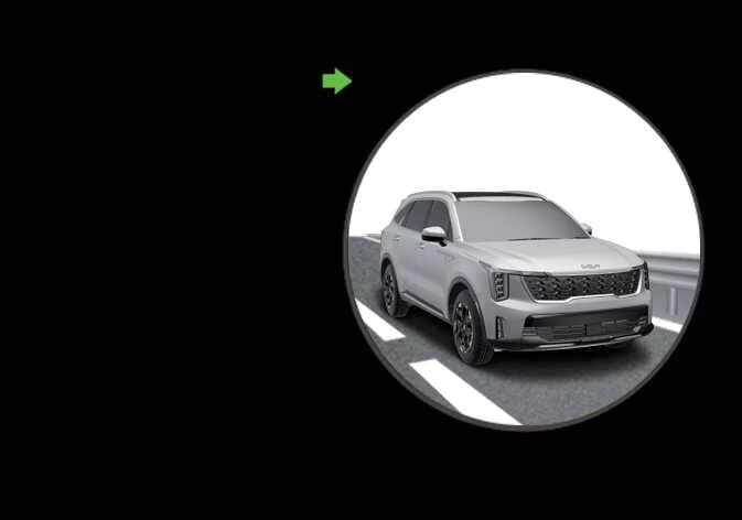 Kia Sorento instrument cluster displaying right side blind-spot camera feed