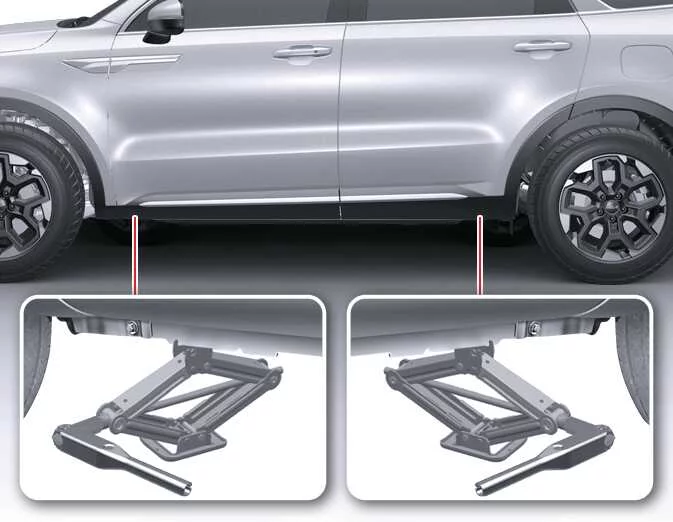 Rear frame jacking point location underneath a Kia Sorento chassis