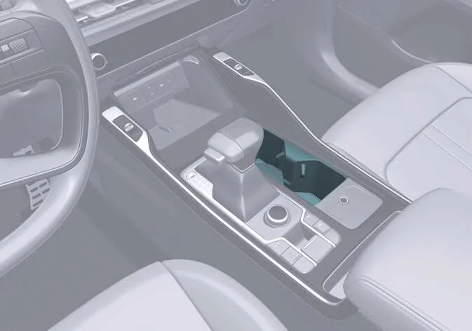 Front center console cup holders layout in the Kia Sorento cabin