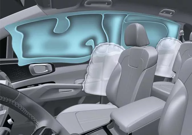 Rear cabin roof rail curtain airbag installation path in the Kia Sorento