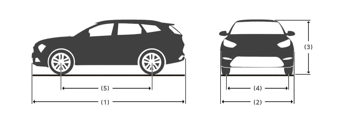 Kia Sorento exterior body dimensions schematic showing length, width, height, and wheelbase