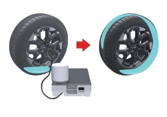 Driving the Kia Sorento at moderate speeds to distribute tire sealant evenly