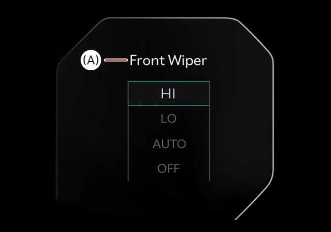 Kia Sorento instrument cluster showing active front wiper operation mode