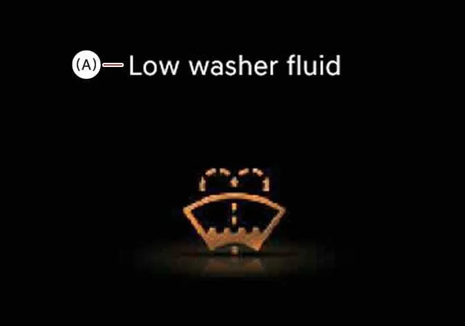 Kia Sorento dashboard warning screen alerting driver to low windshield washer fluid level