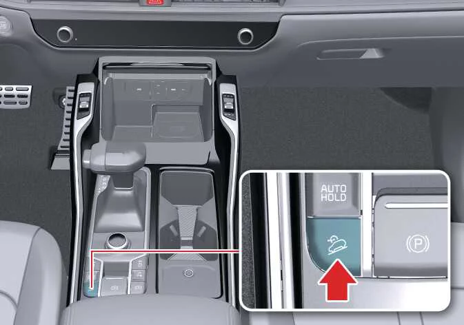 Downhill Brake Control button and system indicator layout in a Kia Sorento
