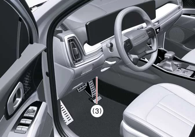Driver knee airbag placement underneath the steering column in a Kia Sorento