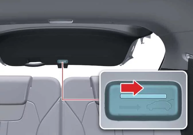 Accessing the mechanical emergency liftgate safety release slot inside the Kia Sorento cargo compartment