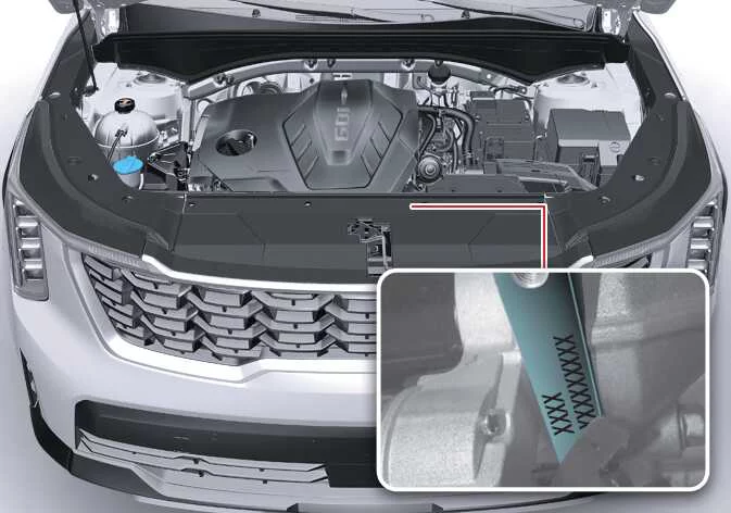 Kia Sorento engine block serial number location diagram