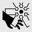 Warning icon highlighting engine bay safety hazards and moving belts