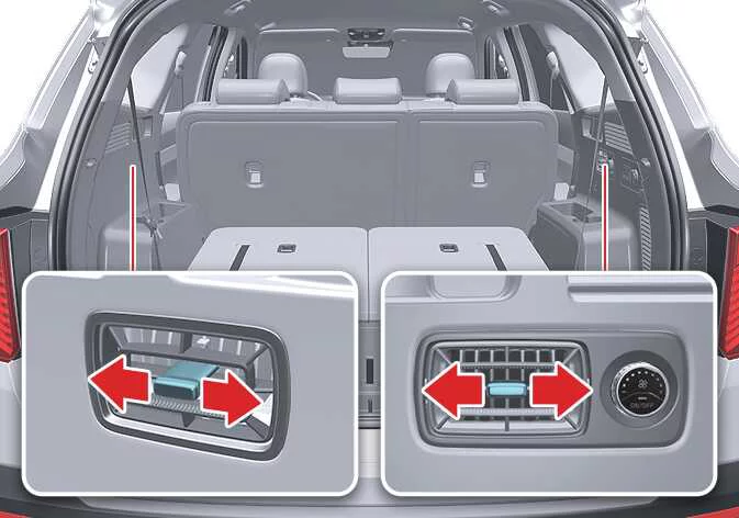 Rear passenger cabin air conditioning vents layout in the Kia Sorento