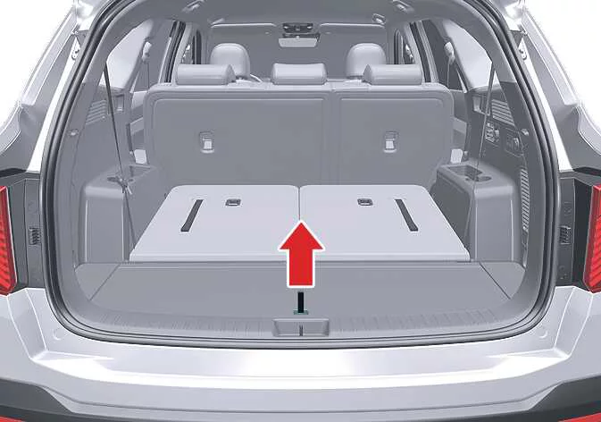 Trunk luggage floor board cover and handle layout in the Kia Sorento