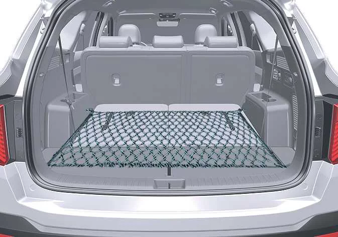 Trunk cargo area anchor loops and luggage net attachment points in the Kia Sorento