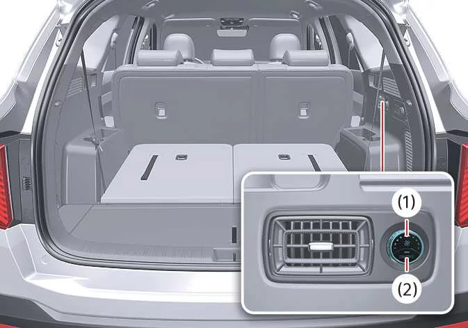 Location of the 3rd row passenger climate control switches inside the Kia Sorento
