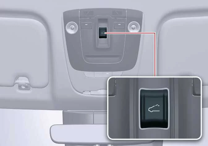 Overhead console control switch for operating the Kia Sorento panoramic sunroof system