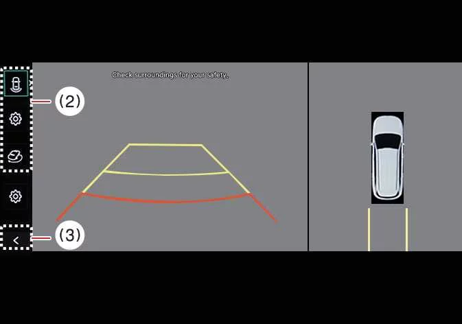 Kia Sorento center console and multimedia display showing front parking camera activation