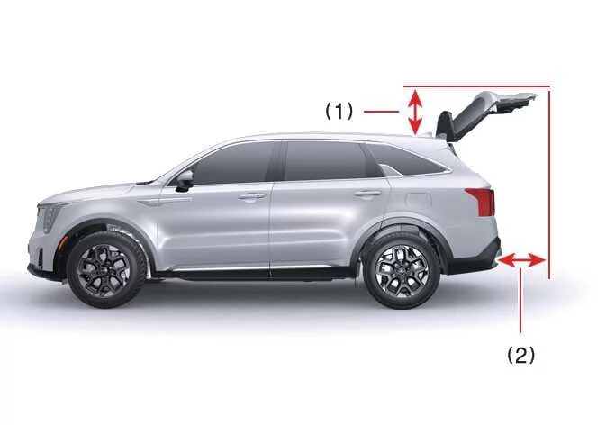 Kia Sorento smart key power liftgate detection range within 27 inches or 70 cm around the rear bumper area