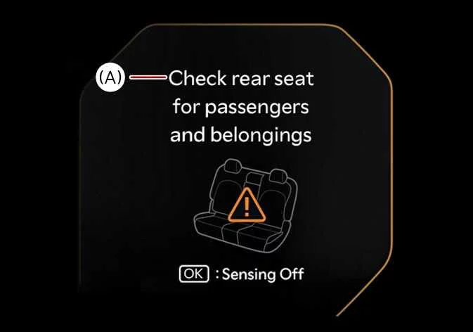 Kia Sorento instrument cluster warning prompt displaying check rear seat reminder