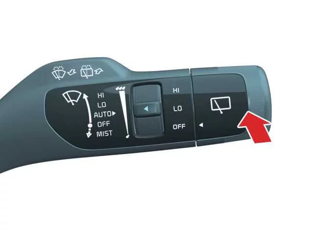 Kia Sorento control lever pushed forward to activate the rear window washer fluid spray