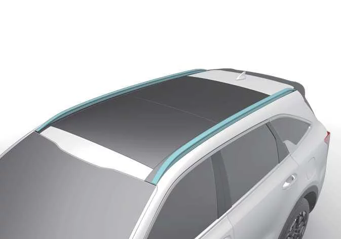 Factory-equipped roof rails and roof rack installed on the roof of the Kia Sorento