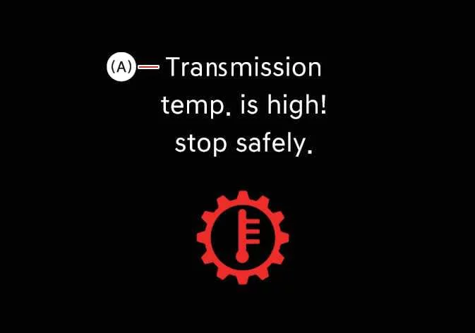 Instrument cluster warning message indicating high transmission temperature requiring a safe stop in the Kia Sorento
