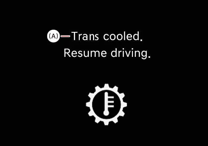 Instrument cluster notification indicating the Kia Sorento transmission has cooled and driving can resume
