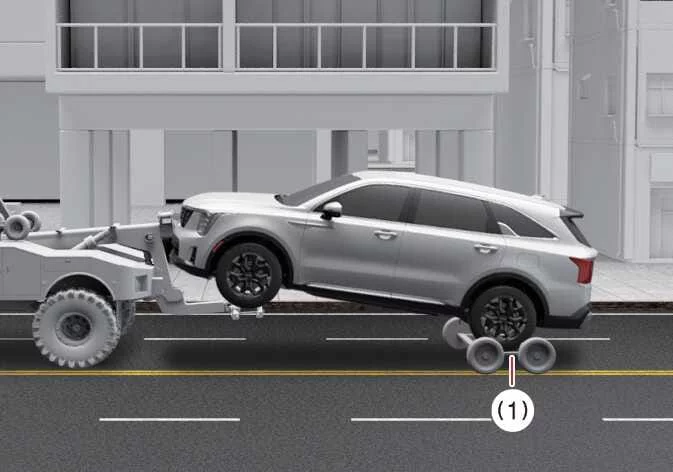 Flatbed tow truck loading setup for a Kia Sorento vehicle