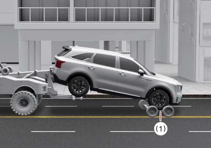 Using wheel dollies during rear towing operations for a Kia Sorento