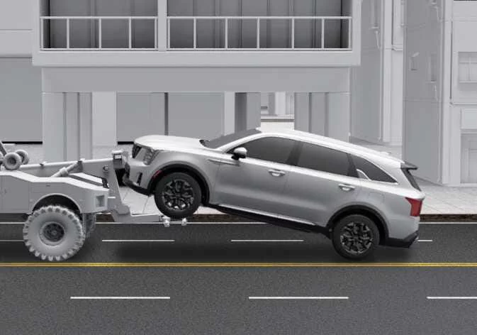Preparation steps for towing a Kia Sorento 2WD front-wheel-drive model without dollies