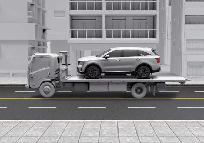 Proper flatbed towing setup for an AWD Kia Sorento vehicle