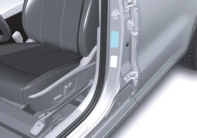Kia Sorento vehicle certification label attached to the driver side B-pillar