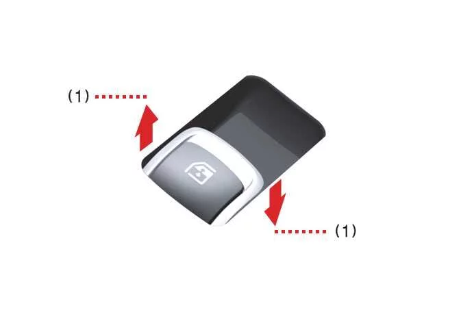 Operating Type A standard manual power window switch on the Kia Sorento to first detent position