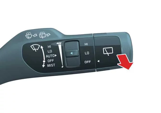 Kia Sorento steering column control lever demonstrating windshield washer fluid activation