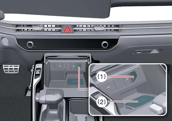 Wireless smartphone charging pad area on the center console of the Kia Sorento