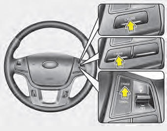 1. Press the CRUISE button on the steering wheel to turn the system on. The CRUISE